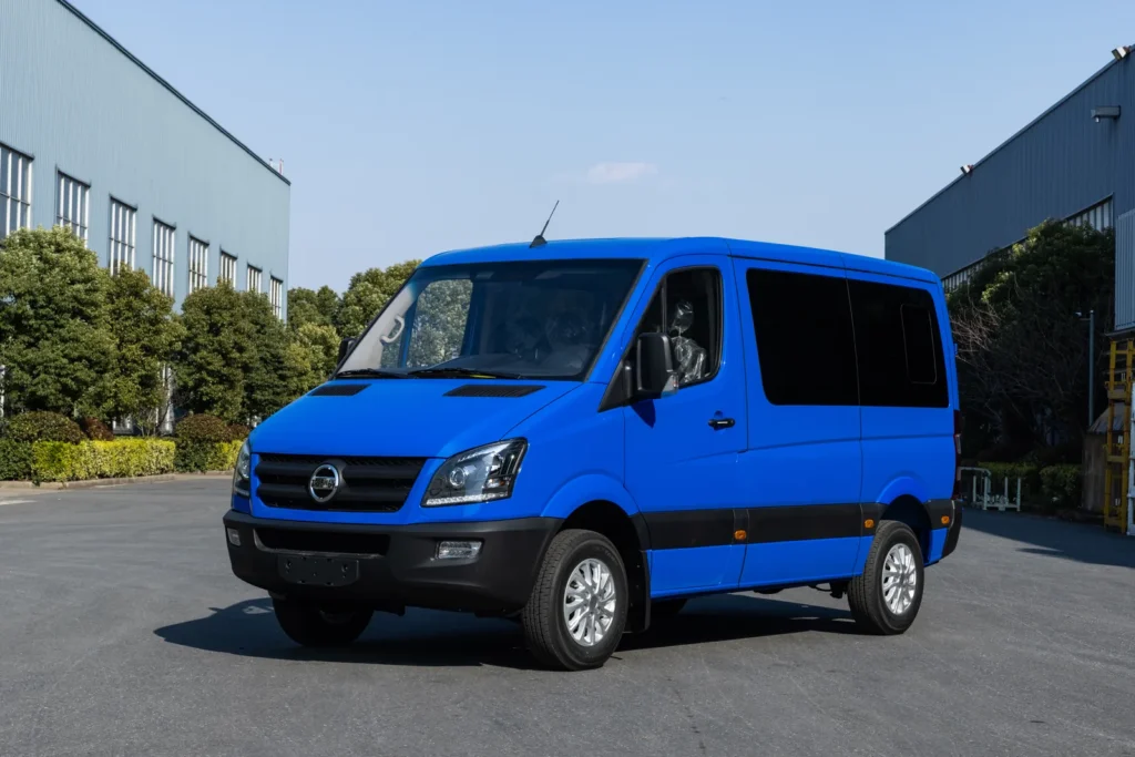 Front three-quarter view of blue TOURWAY T5 commercial vehicle