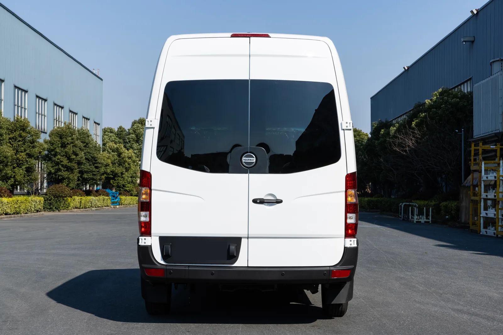Rear view of white TOURWAY T6 commercial vehicle