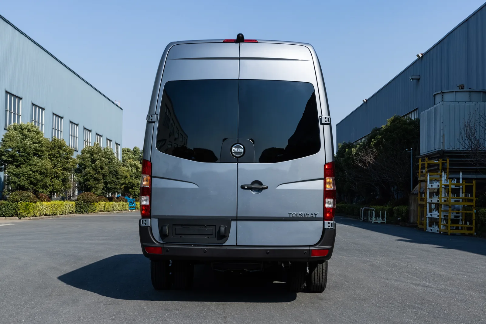 Rear view of gray TOURWAY T7 commercial vehicle