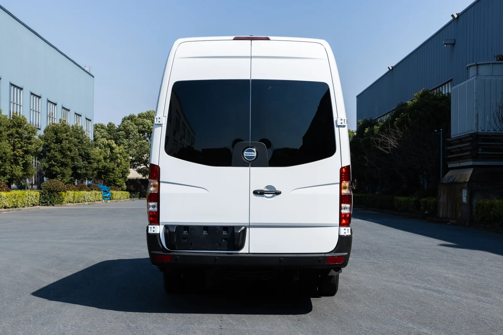 Rear view of white TOURWAY T8 commercial vehicle
